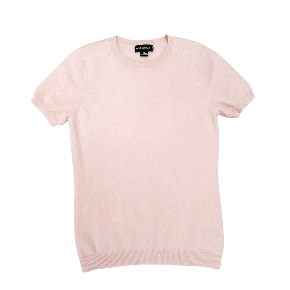 Holt Renfrew Baby Pink Cashmere Knit Sweater Short Sleeve Top - Picture 1 of 6